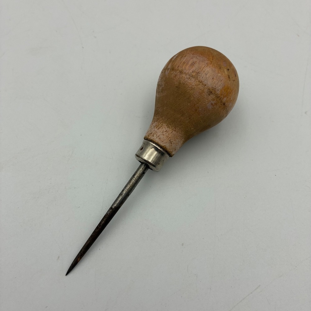 Vintage Wood Handle Scratch Awl 4.25 Inch Leathercraft Woodworking Marking Tool